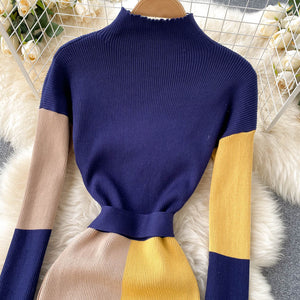 Women Knitted Sweater Elegant Split Bodycon Pencil Dress