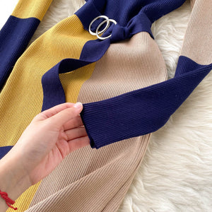 Women Knitted Sweater Elegant Split Bodycon Pencil Dress