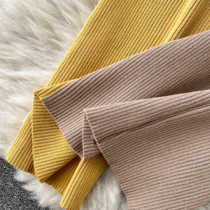 Women Knitted Sweater Elegant Split Bodycon Pencil Dress