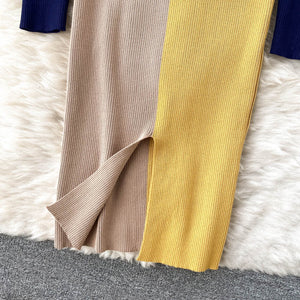 Women Knitted Sweater Elegant Split Bodycon Pencil Dress
