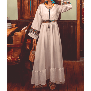 Women Ethnic Vestidos Lace Flared Sleeves Temperament Midi Dress