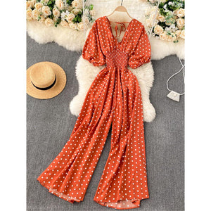 Women Polka Dot Romper Elegant V-Neck Jumpsuit