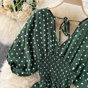 Women Polka Dot Romper Elegant V-Neck Jumpsuit