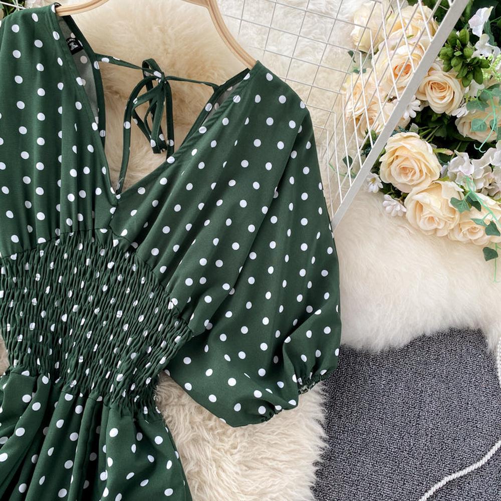 Women Polka Dot Romper Elegant V-Neck Jumpsuit