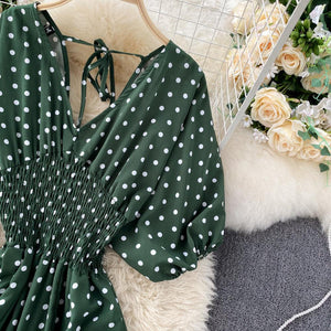 Women Polka Dot Romper Elegant V-Neck Jumpsuit