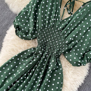 Women Polka Dot Romper Elegant V-Neck Jumpsuit
