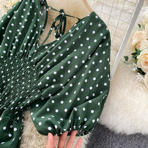 Women Polka Dot Romper Elegant V-Neck Jumpsuit