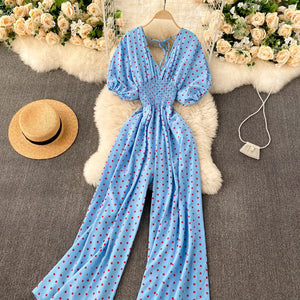 Women Polka Dot Romper Elegant V-Neck Jumpsuit