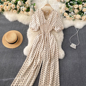 Women Polka Dot Romper Elegant V-Neck Jumpsuit