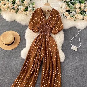 Women Polka Dot Romper Elegant V-Neck Jumpsuit