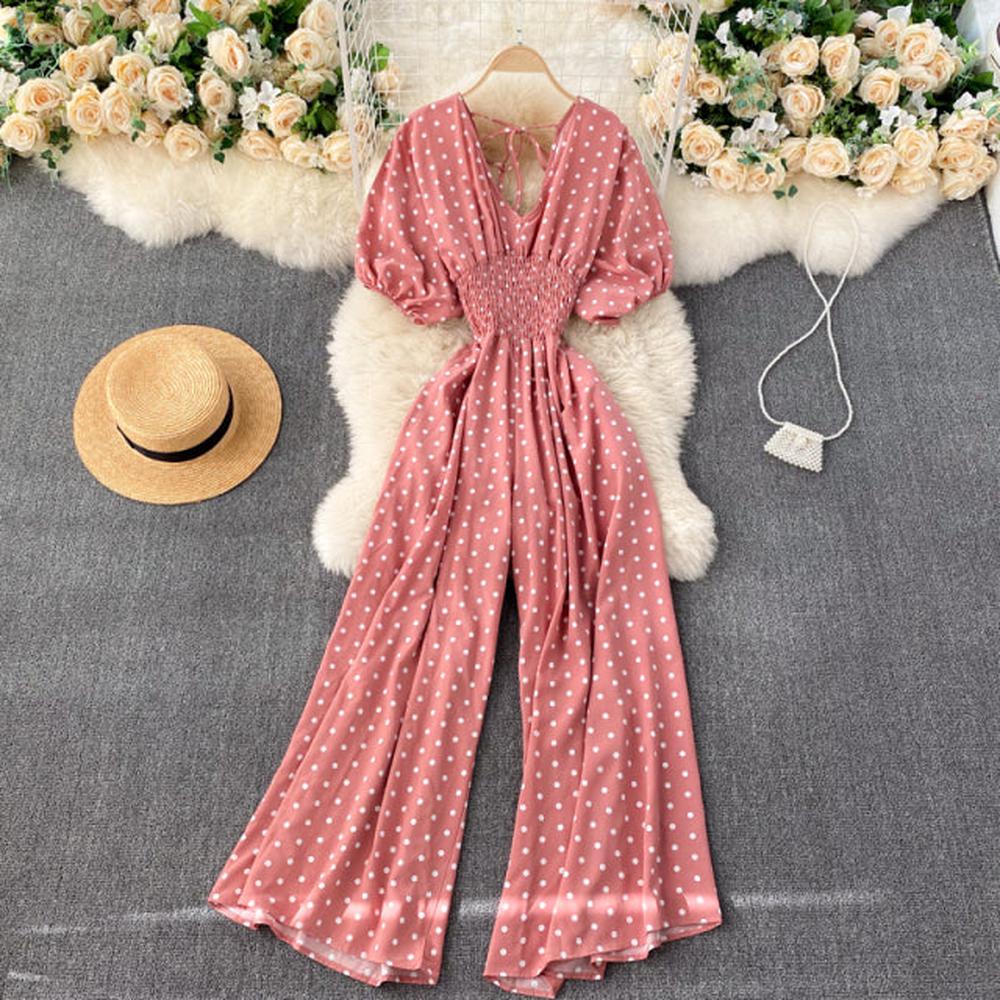 Women Polka Dot Romper Elegant V-Neck Jumpsuit