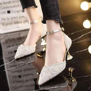 Women Bling Shiny Pumps Ankle Strap Crystal High Heels Shoes