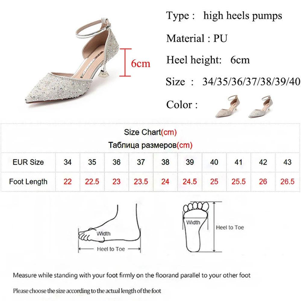 Women Bling Shiny Pumps Ankle Strap Crystal High Heels Shoes