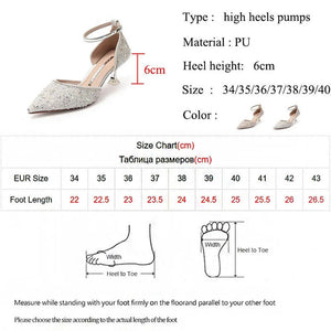 Women Bling Shiny Pumps Ankle Strap Crystal High Heels Shoes