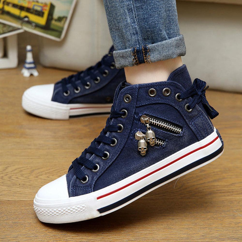Women Flat Bottom Lace-up Sneakers Casual Breathable Canvas Shoes