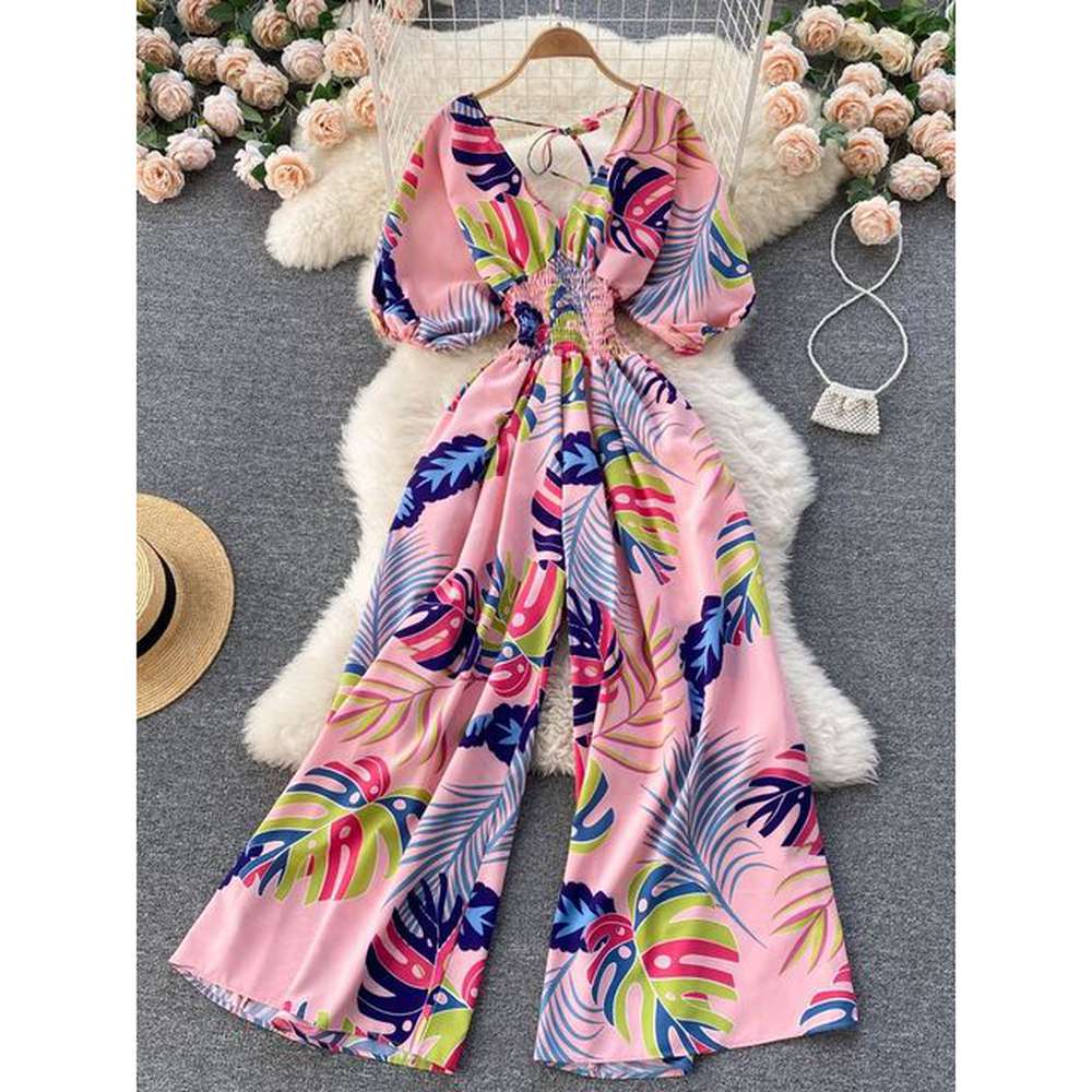 Women Casual Boho Wide Leg Jumpsuits Maxi Elegant Print Long Rompers