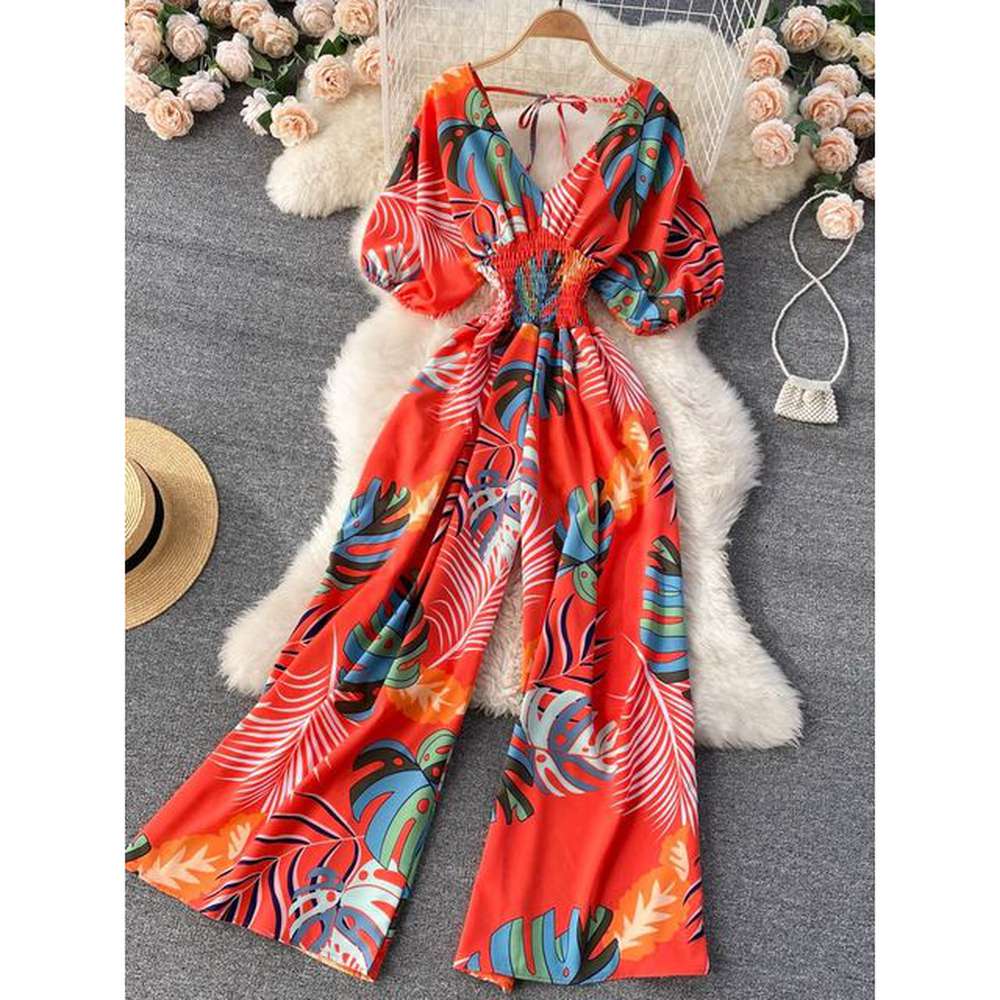Women Casual Boho Wide Leg Jumpsuits Maxi Elegant Print Long Rompers