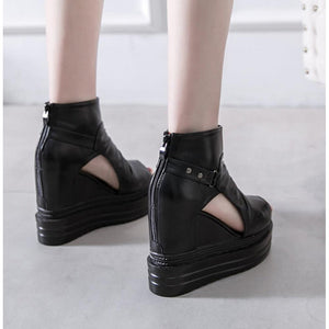 Women Open Toe Ankle Heel Hollow Out Wedge Boots