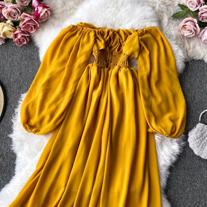 Women's Slash Neck Long Sleeve Midi Dress