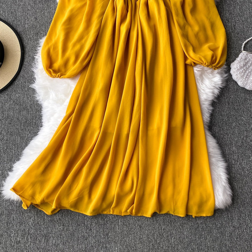 Women's Slash Neck Long Sleeve Midi Dress