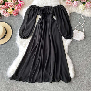 Women's Slash Neck Long Sleeve Midi Dress