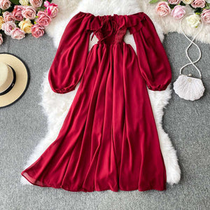 Women's Slash Neck Long Sleeve Midi Dress