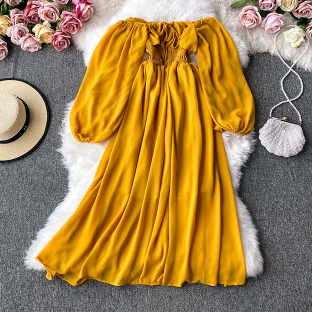 Women's Slash Neck Long Sleeve Midi Dress