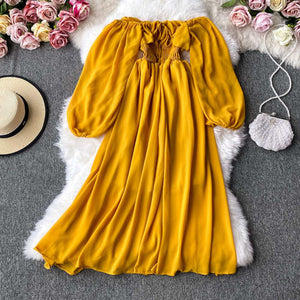 Women's Slash Neck Long Sleeve Midi Dress