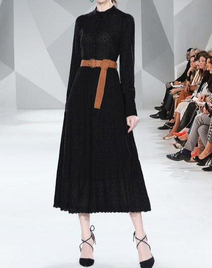 Women Runway Embroidery Hollow Out Single Breasted Dress