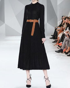 Women Runway Embroidery Hollow Out Single Breasted Dress
