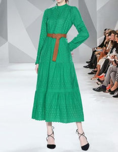 Women Runway Embroidery Hollow Out Single Breasted Dress
