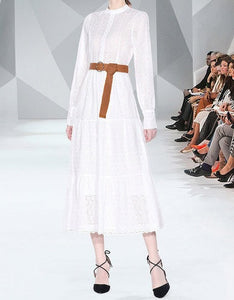 Women Runway Embroidery Hollow Out Single Breasted Dress