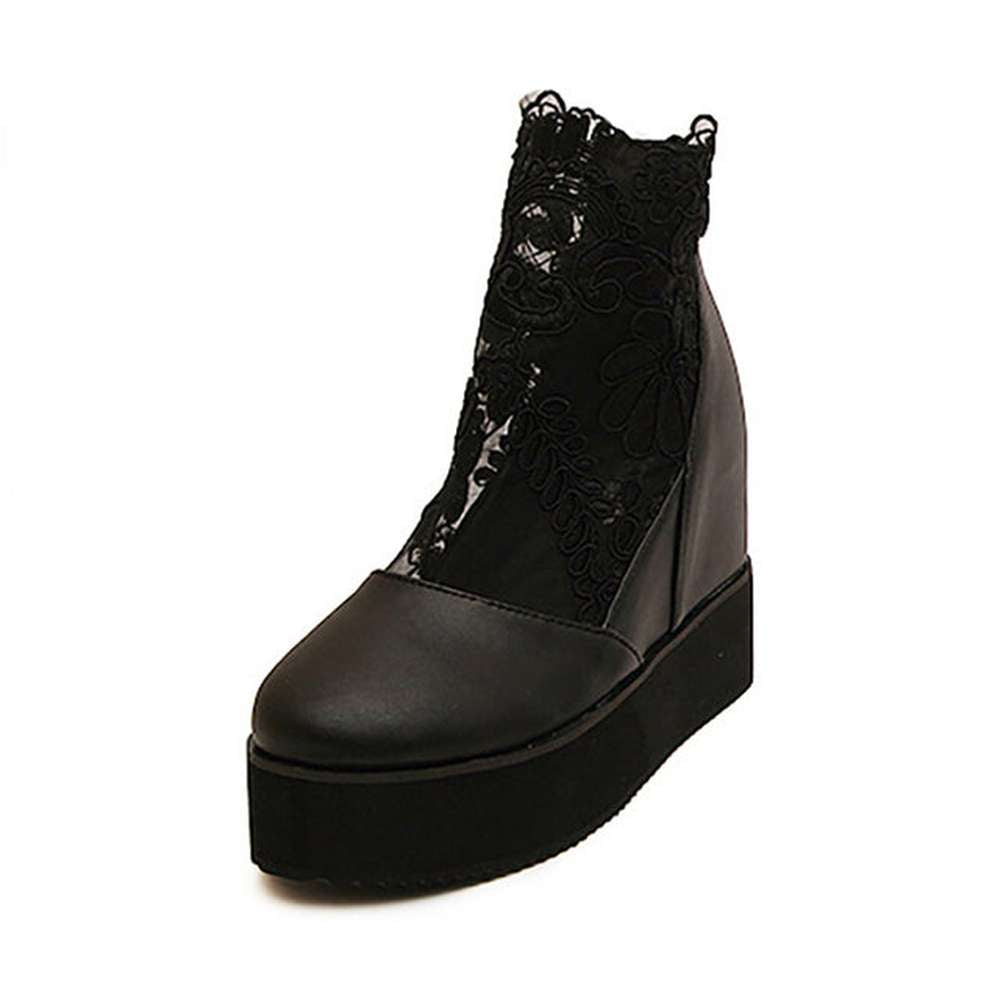 Women Vintage Embroider Lace Roman Wedge Boots