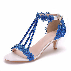 Women Handmade Pearl Lace Sandal Shoes