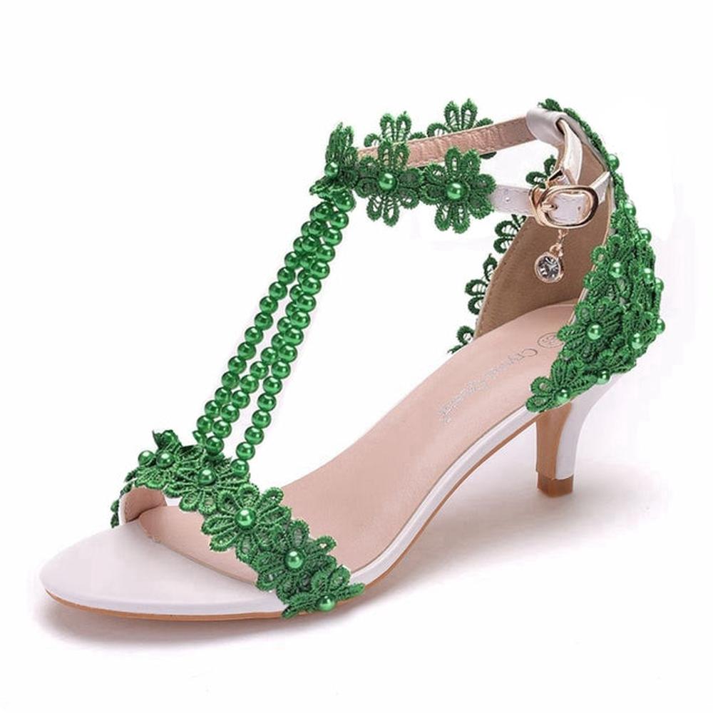 Women Handmade Pearl Lace Sandal Shoes