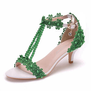 Women Handmade Pearl Lace Sandal Shoes