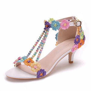Women Handmade Pearl Lace Sandal Shoes
