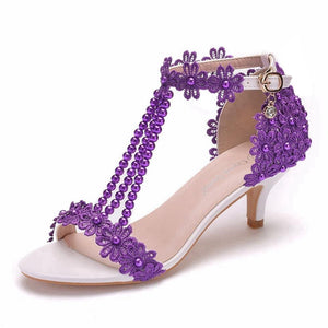 Women Handmade Pearl Lace Sandal Shoes