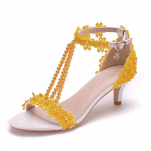 Women Handmade Pearl Lace Sandal Shoes