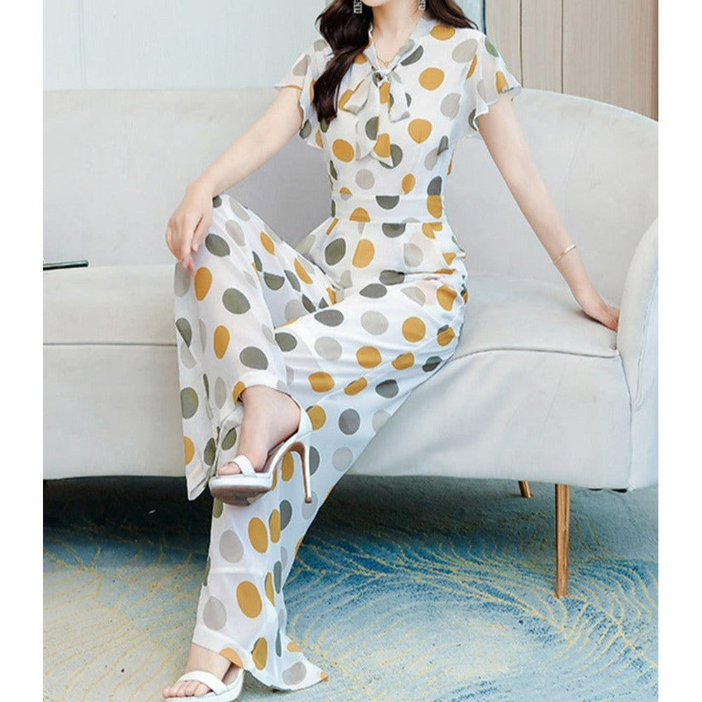 Women Vintage Polka Dot Short Sleeve Overalls Jumpsuit