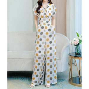 Women Vintage Polka Dot Short Sleeve Overalls Jumpsuit