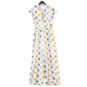 Women Vintage Polka Dot Short Sleeve Overalls Jumpsuit