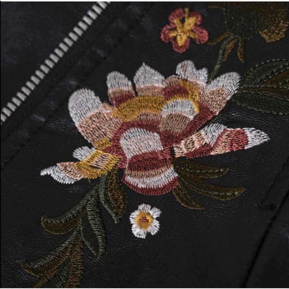 Women Patchwork Floral Embroidery Rivets Short Section Pu Leather Jacket