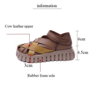 Women Handmade Platform Wedges Weave Genuine Leather Sandals