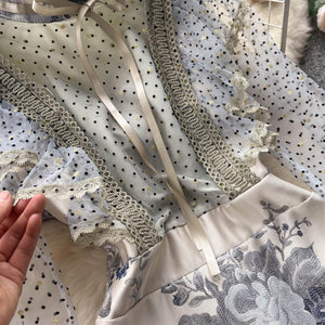 Women Designer Ruffle High Waist Dots Floral A-line Party Dress