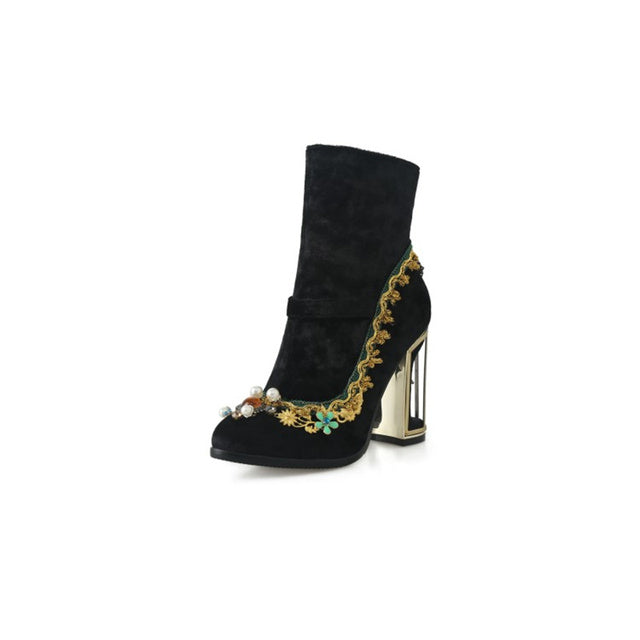 Women Handmade Pointed Toe Strange Heels Thick Heel Short Boots Solid Shoes