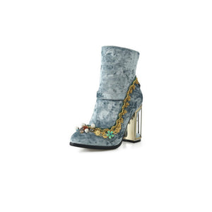 Women Handmade Pointed Toe Strange Heels Thick Heel Short Boots Solid Shoes